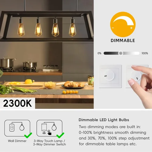 Miniatura 3 de Jensense Bombillas LED Edison E26, 60 vatios equivalentes, bombillas regulables, 2300 K, luz blanca cálida (cristal ámbar), estilo vintage