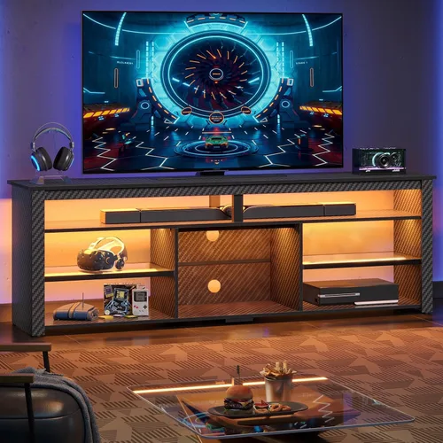 Miniatura 10 de Bestier Soporte de TV Alto con LED, Centro de Entretenimiento para TV de 55/60/65 Pulgadas, Consola de TV para Juegos con Almacenamiento para PS4
