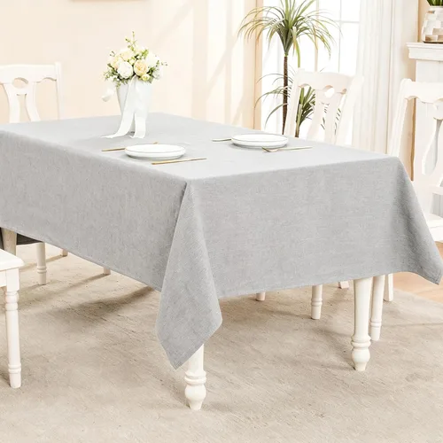 Miniatura 79 de Mantel para mesa rectangular de 55x71 pulgadas, de lino sintético, resistente a las arrugas e impermeable, color beige, para cocina, comedor