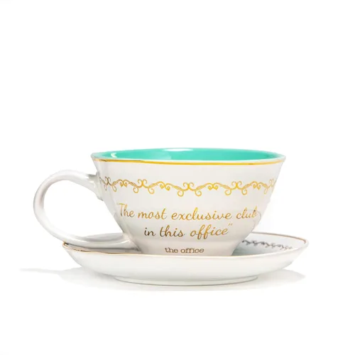 Miniatura 2 de Silver Buffalo The Office Finer Things Club Tea Gold Foil - Taza de té y platillo de cerámica en caja, 12 onzas La Oficina