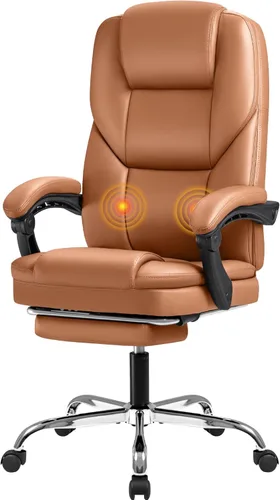 Furmax Silla de oficina ejecutiva con reposapiés, silla de oficina grande y alta, sillas ergonómicas de escritorio de oficina en casa, silla Marrón