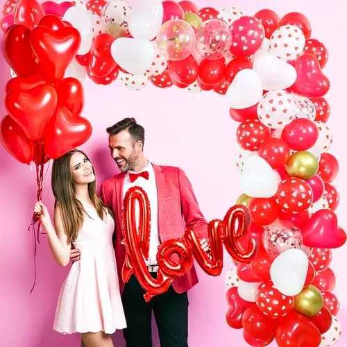 Miniatura 3 de Kit de guirnalda de arco de globos para el día de San Valentín, globos de corazón de confeti rojo y blanco con globo de amor de 40 pulgadas, 300
