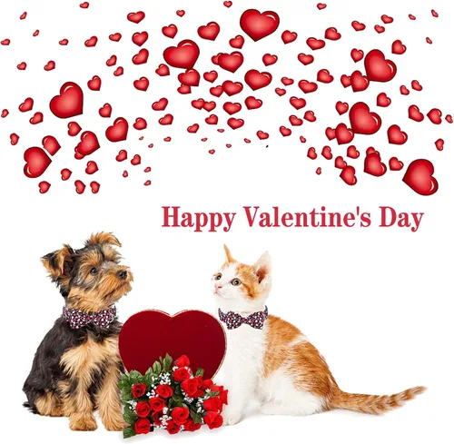 Miniatura 4 de Unique style paws Collar de perro para el día de San Valentín con pajarita, collar de cachorro de corazón negro y rojo, el mejor regalo