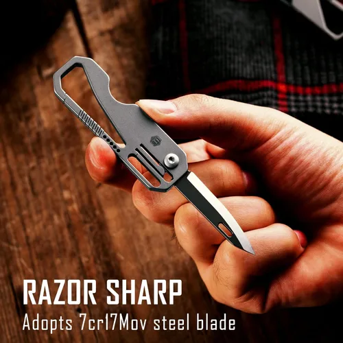 Miniatura 3 de KeyUnity KK08 EDC Cuchillo plegable de titanio con mosquetón para llevar a diario (KK08)