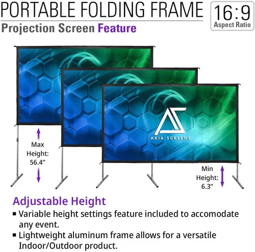 Miniatura 3 de Akia AK-OS120H1 - Pantalla de proyector de 120 pulgadas con soporte y bolsa de transporte para uso en interiores y exteriores - Pantalla portátil