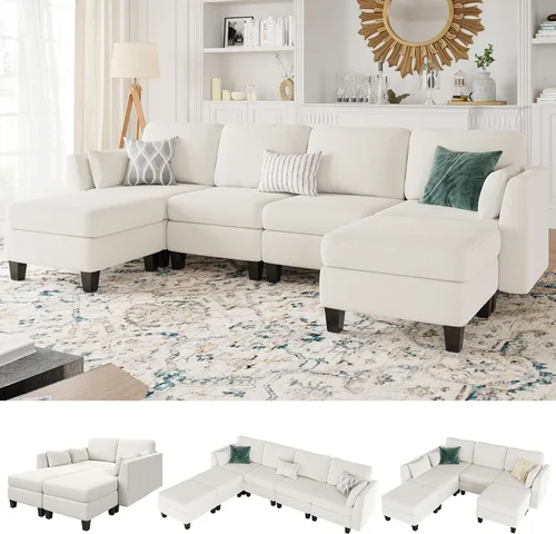 Miniatura 10 de Sofá seccional con sofá cama, sofá modular de 6 plazas, cómodos sofás seccionales convertibles, sofás convertibles con otomanos, sofás seccionales