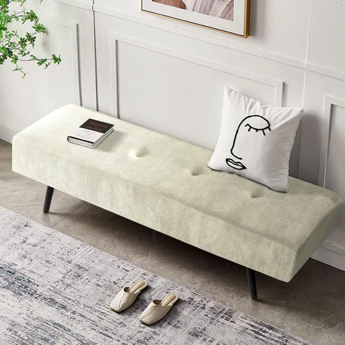 Miniatura 6 de Comfy to go Banco de Entrada - Banco Beige para Dormitorio, Otomana Moderna para Pie de Cama, Bancos Acolchados de Pana para Sala de Estar