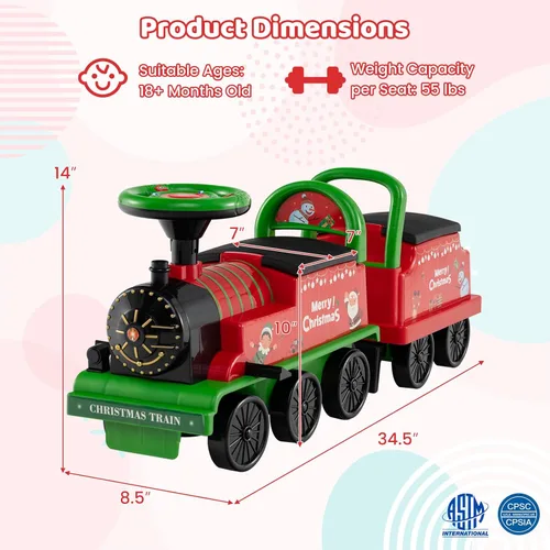 Miniatura 7 de Costzon Tren de paseo de 2 plazas con carruaje, juguete de 6 V con almacenamiento debajo del asiento, reposapiés, silbato de tren, música y luces
