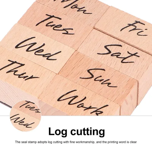 Miniatura 2 de EXCEART Kit de sellos de letras de madera con sellos de semana y abreviatura para álbumes de recortes, diario, manualidades, 1.22 x 0.59 x 0.59