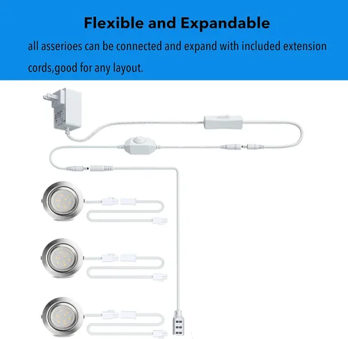 Miniatura 3 de Luces LED de disco con cable debajo del gabinete, iluminación regulable, montaje empotrado, enchufe para estante de exhibición, Curio, accesorios