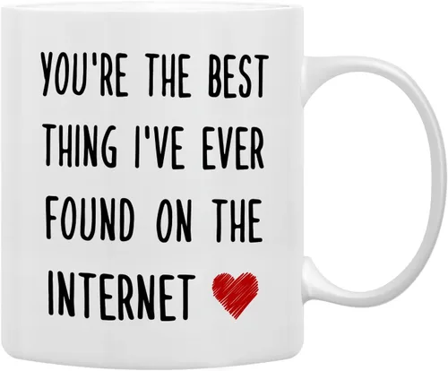 Miniatura 9 de QASHWEY Regalos románticos para ella y él, taza de café negra con texto en inglés "You're The Best Thing I've Ever Found on The Internet", tazas