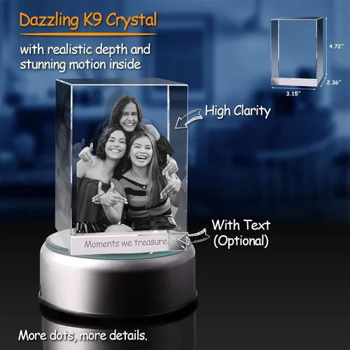 Miniatura 2 de 3Dpixdance Foto de cristal 3D (grande, retrato), regalo personalizado de Navidad, regalos personalizados con tu foto para papá, mamá, esposa