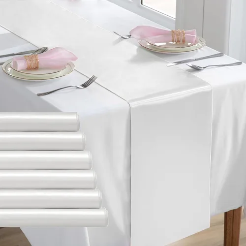 Miniatura 23 de Paquete de 2 caminos de mesa negros de 12 x 108 pulgadas, camino de mesa rectangular de seda satinada suave para bodas, banquetes, decoración