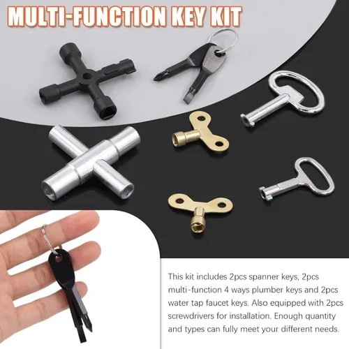 Miniatura 4 de Tanstic Kit de utilidad multifuncional de 8 piezas, incluye llave de utilidad de 4 vías, llaves de grifo de agua, destornilladores y más para uso