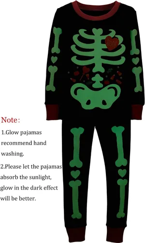 Miniatura 2 de Pijamas de Halloween para niños pequeños, pijamas de esqueleto que brillan en la oscuridad, ropa de dormir de algodón, conjunto de pijama de 2