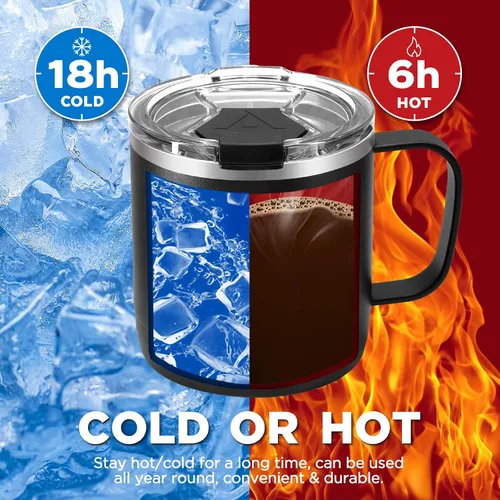 Miniatura 5 de HAUSHOF Taza de café de 14 onzas, taza de café aislada con asa, taza de viaje para camping, taza de café portátil de acero inoxidable, tazas de café