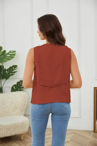 Miniatura 7 de YWS - Chalecos de moda para mujer, casual, sin mangas, con cuello en V, chaleco de lino y algodón