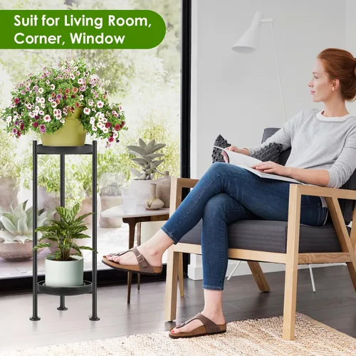 Miniatura 2 de Lilybud- lily Soporte para plantas para interiores y exteriores, soporte de hierro de 2 niveles, soporte de pedestal de 30 pulgadas de alto
