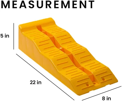 Miniatura 4 de Rampas de nivelación amarillas para automóvil: juego de 2 rampas para automóvil, triple nivelador, material resistente en terrenos irregulares