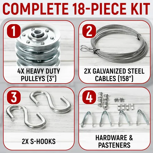 Miniatura 2 de Kit de polea y cable para puerta de garaje, juego de 4 poleas con 2 cables de acero, se adapta a puertas de garaje de 7 pies y 8 pies, poleas