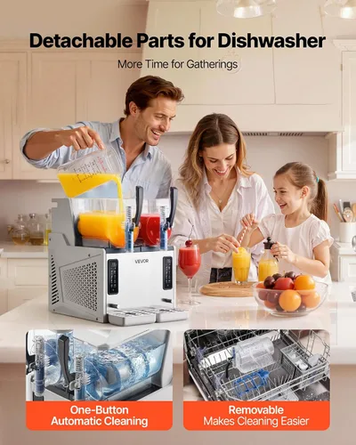Miniatura 5 de VEVOR Máquina de granizado de 3 litros/100 onzas x 2 tanques para el hogar, no necesita hielo, fabricante de margaritas con autolimpieza