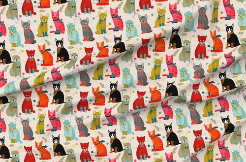 Miniatura 4 de Spoonflower Tela - Gatitos Arena Luz Tejer Gato Señoras Gatos Ilustración Moda Impreso en Tela de Gasa Cuarto Grasa - Costura Ropa de Moda Vestidos