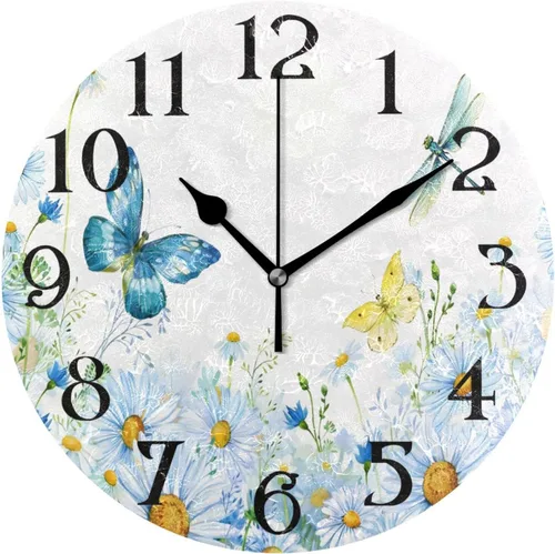 Miniatura 26 de Reloj de pared con mariposas moradas, silencioso, funciona con pilas, floral, sin tictac, decorativo, reloj analógico de cuarzo redondo de 9.5 A01