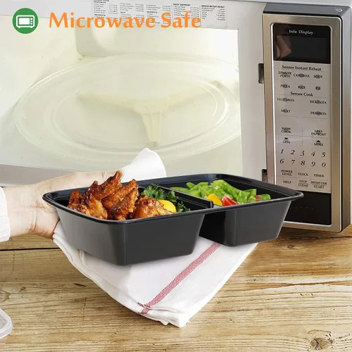 Miniatura 3 de Enther Contenedores de preparación de comidas [paquete de 20] 2 compartimentos con tapas, caja Bento para almacenamiento de alimentos, sin BPA