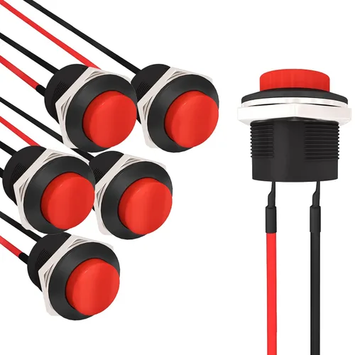 Miniatura 8 de APIELE Interruptor de botón momentáneo R13-507 SPST 0.630 in Interruptor redondo 3A 250V/6A 125V AC 2 Pin NO con cable pre-soldado 6Pcs (negro)