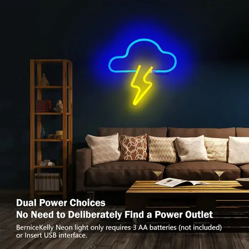 Miniatura 6 de Letrero de neón LED de nube y relámpagos para decoración de pared, luz de neón colgante con batería o USB, luces de neón para dormitorio, estética