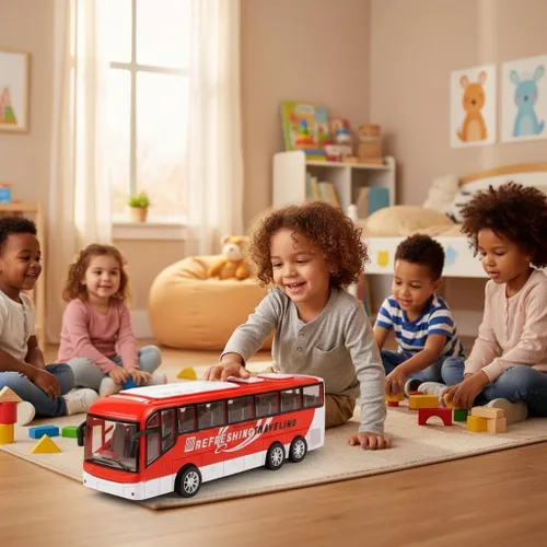 Miniatura 4 de Modelo de coche de juguete de autobús de viaje de 12.5 pulgadas para niños, coche de autobús urbano a escala 1:30 para niños pequeños, juego