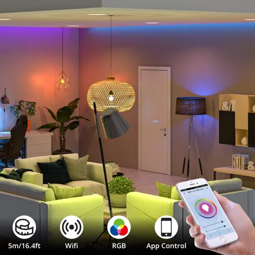 Miniatura 5 de WBM Smart Tira de luces LED RGB, IP65 impermeable de 16.4 pies de largo, compatible con Alexa, Google Home, control de aplicación para el hogar