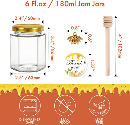 Miniatura 5 de AuroTrends Paquete de 30 mini tarros de miel de 1.5 onzas con cucharita de miel, tarros de vidrio para regalos de baby shower/recuerdos de boda