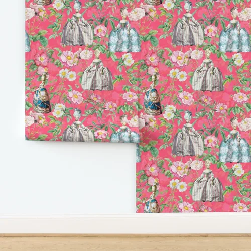 Miniatura 4 de Papel tapiz para despegar y pegar, flores francesas, rosas, jardín, rosa, estilo vintage, siglo botánico, flores para niñas, papel tapiz extraíble