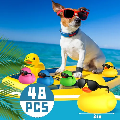 Miniatura 2 de Chivao 48 piezas de mini patos de goma con gafas de sol a granel de regalo de pato pequeño juguete para vacaciones crucero fiesta cumpleaños