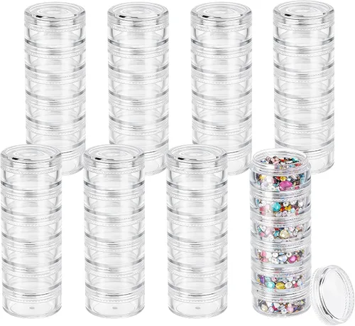Miniatura 10 de 3 juegos de recipientes de plástico apilables de 6 capas, caja de almacenamiento transparente de cosméticos de 0.35 oz/0.3 fl oz, tarros