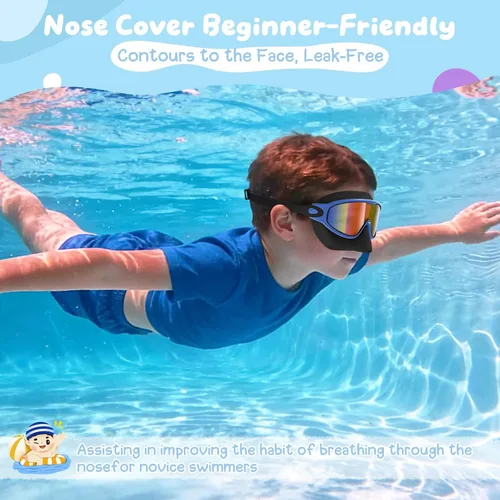 Miniatura 7 de VegoVia Paquete de 2 gafas de natación para niños con cubierta para la nariz, gafas de natación antivaho con protección UV para niños y jóvenes de 3