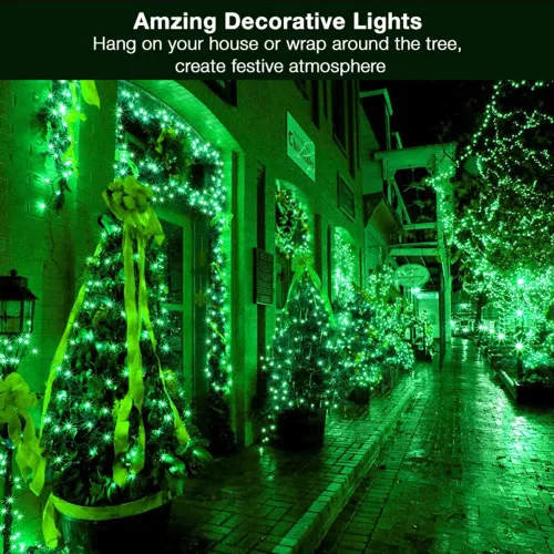 Miniatura 5 de BrizLabs - Cadena de luces verdes, 5.47 metros, 50 luces LED para Navidad, 8 modos, luces de batería verdes para interiores/exteriores, mini cadena