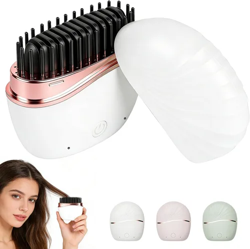 Miniatura 8 de Mini alisadora, peine alisador portátil recargable inalámbrico, portátil de calor rápido con 3 ajustes de temperatura, carcasa resistente al calor