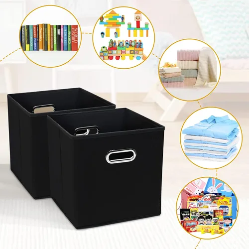 Miniatura 3 de Contenedores de almacenamiento plegables de 11 pulgadas, cubos de tela negra con asa para armario o caja plegable, juego de 2 unidades de 11 x 11 x
