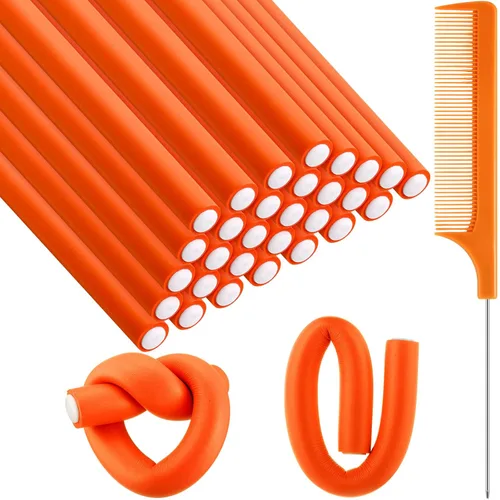Miniatura 12 de Syhood 30 varillas rizadoras flexibles de 9.45 pulgadas, rodillos de espuma suave sin calor, 1 peine de cola de rata, peine de cola de rata