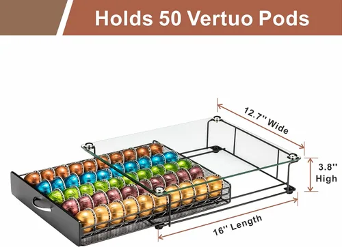 Miniatura 3 de Cajón para cápsulas de café Nespresso Vertuo con vidrio para gabinete, estante de almacenamiento de cápsulas Vertuoline para mostrador