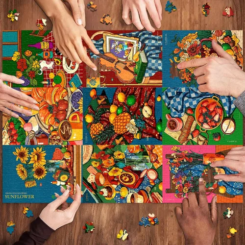 Miniatura 4 de HUADADA Rompecabezas para adultos de 1000 piezas, rompecabezas de desafío de ilustración de cuadrícula de 3 x 3, ilustración original de 1000 piezas