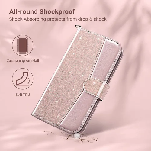 Miniatura 7 de ULAK Compatible con iPhone 13 Funda tipo cartera para mujer, funda tipo portafolios de piel premium con tarjetero y función de caballete, funda