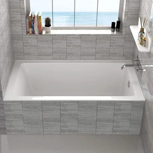 Miniatura 3 de Fine Fixtures - Tina de inmersión blanca con reborde incorporado para azulejos, material acrílico de fibra de vidrio (60 x 30 x 19 pulgadas, derecha)