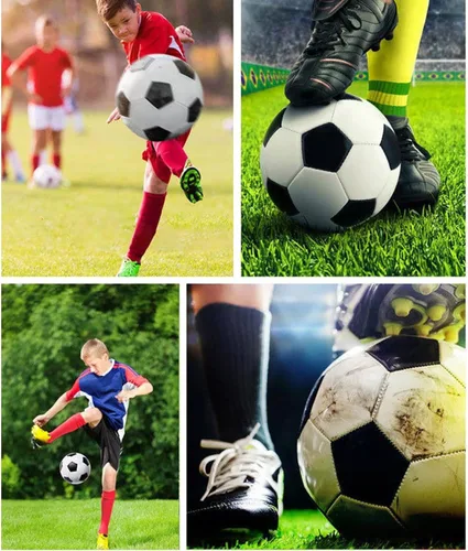 Miniatura 7 de Paquete de 6 pelotas de fútbol cristianas de donación benéfica con bomba, tamaños 5/4/3, juego desinflado a granel para la operación de bolsa