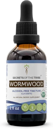 Secrets of the Tribe Ajenjo orgánico USDA | Extracto sin alcohol, gotas de hierbas de alta potencia, estómago | Hecho de ajenjo orgánico 100%
