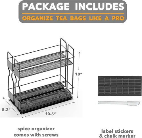 Miniatura 8 de SpaceAid Organizador de especias extraíble para gabinete, 2 cajones de 2 niveles, organizador de bolsas de té extraíble para gabinete
