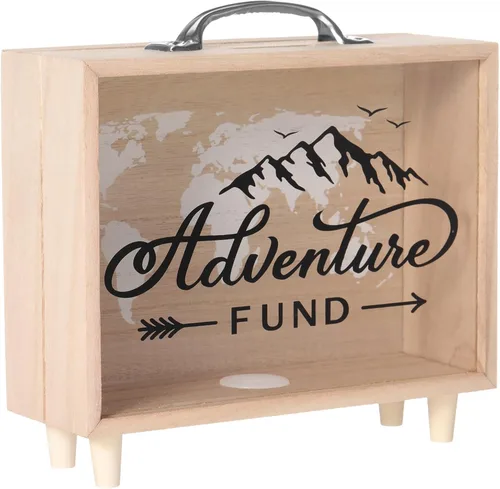 Vesici Caja de Fondos de Viaje Alcancía para Adultos Caja de Ahorros de Dinero Maleta Decorativa de Vacaciones Banco de Monedas de Madera para