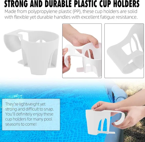 Miniatura 4 de TonGass Paquete de 6, portavasos blancos para piscinas sobre el suelo, compatibles con piscina sobre el suelo con barra superior redonda de 2